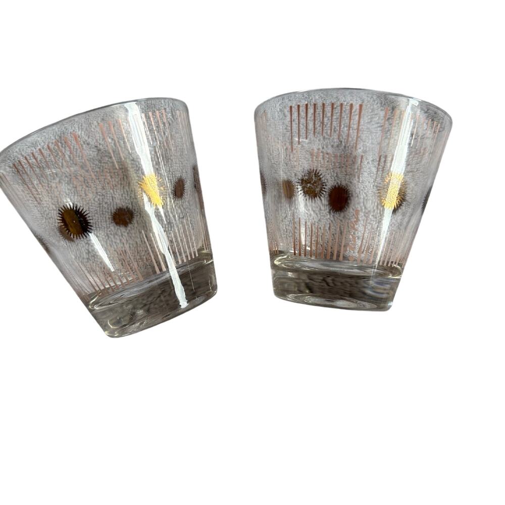Fred Press Atomic Sunburst 1950s MCM Whiskey Cocktail Glasses Pink